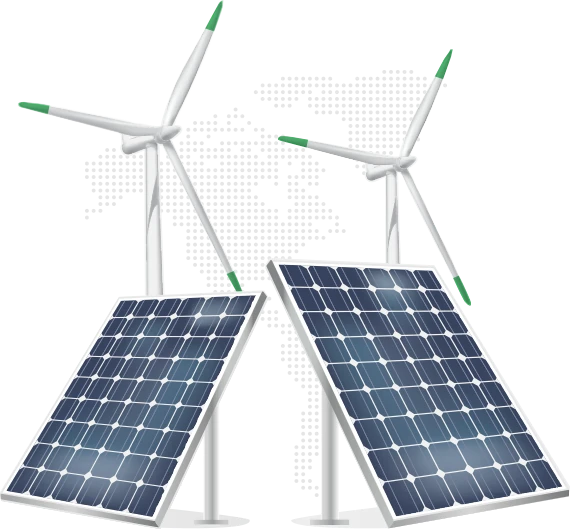 Illustration des technologies solaires photovoltaïques et éoliennes Solar-Ka